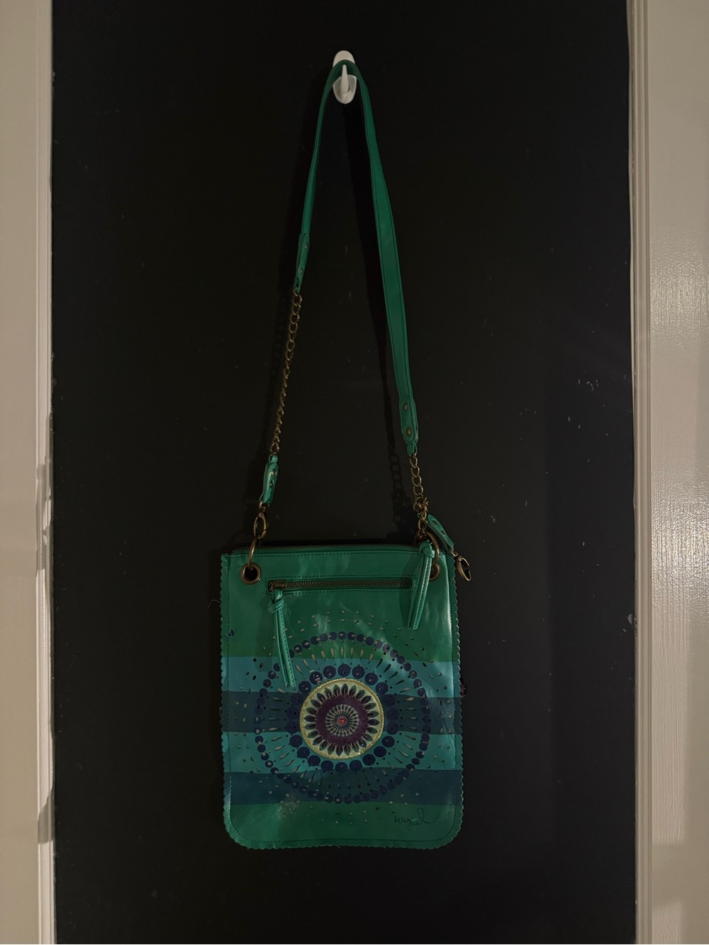 Desigual Teal and Blue Crossbody Bag with Circular Mandala Detail
